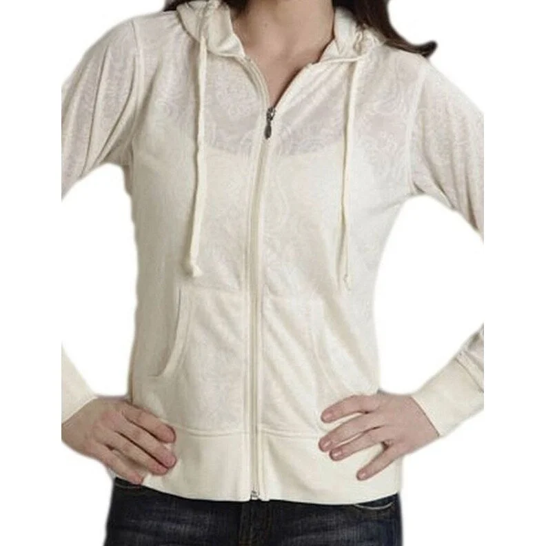 cozy teddy coat for ladies -Roper Western Jacket Womens Zipper Hood Cream 03-098-0198-0025 WH