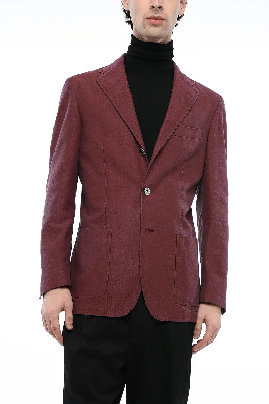 stylish leather jacket for women -Corneliani Id Cotton Side Vents Notch Lapel 3-Button Blazer