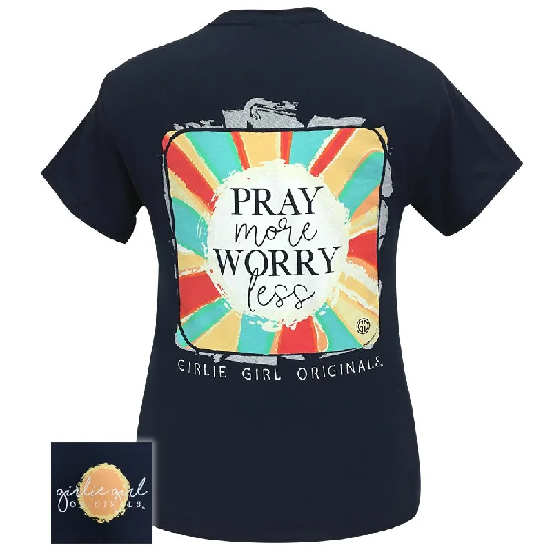 trendy tie-front crop top for ladies -Sunburst Pray More Navy-SS-2169