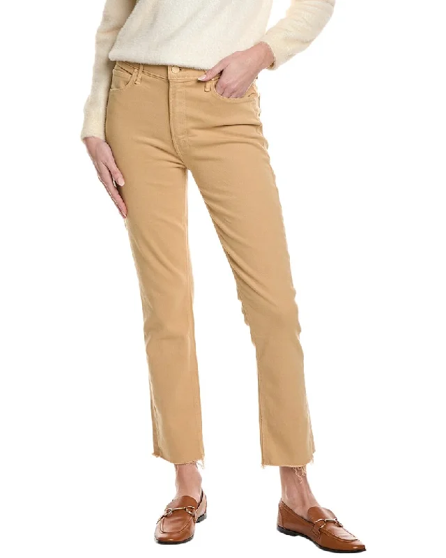 ladies' stretchy jegging pants -MOTHER Mid-Rise Dazzler Sand Ankle Fray Jean