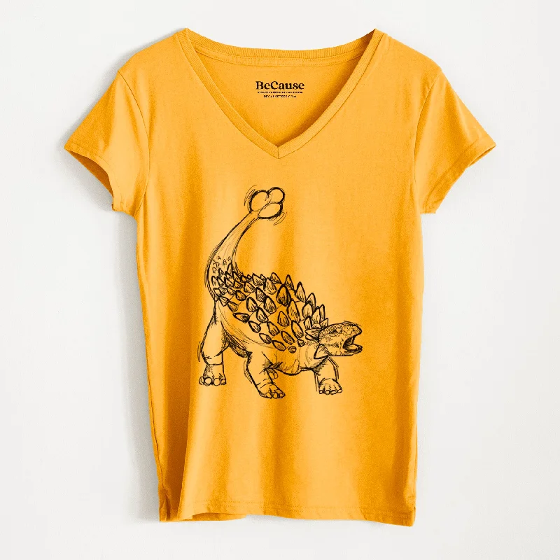 off-the-shoulder ruffle top for women -Ankylosaurus Magniventris - Women's 100% Recycled V-neck