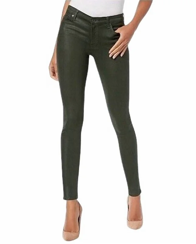 ladies' stretchy jegging pants -The Skinny Ankle Coated Shiny Mid Rise Jean In Green