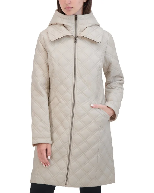 ladies' designer overcoat -Tahari Taffeta Coat