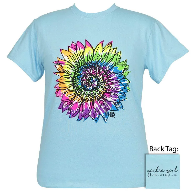 trendy mesh panel top for ladies -Tie Dye Sunflower Sky Blue SS-2305