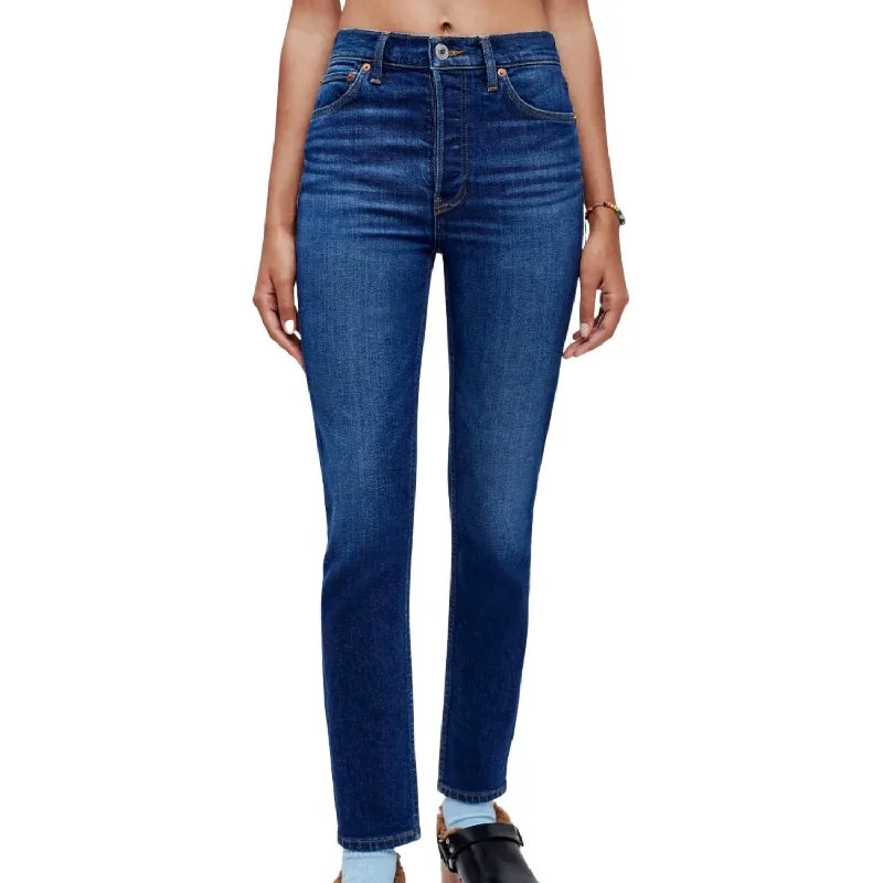 women's modern straight-leg jeans -90's High Rise Ankle Crop Jean In Deep Sapphire