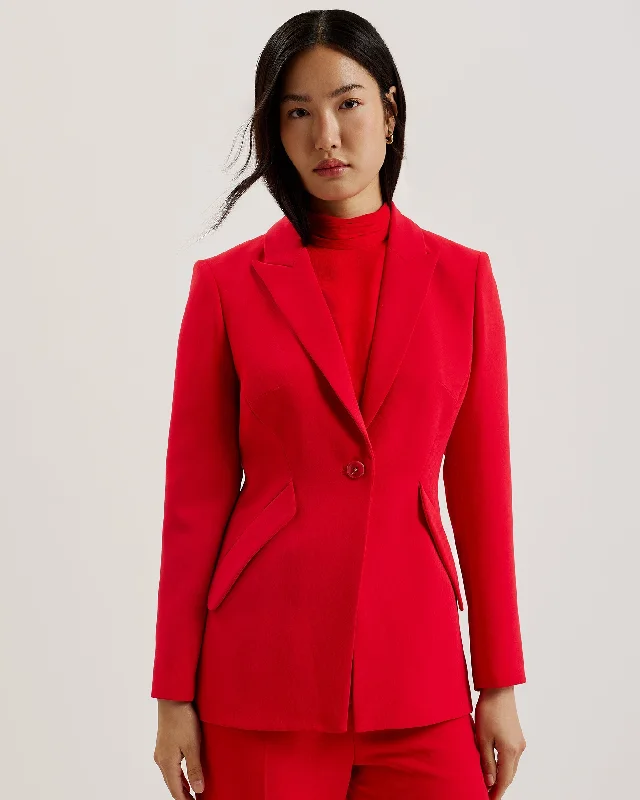 women's relaxed fit blazer -Manabl Single Breasted Tailored Blazer Red