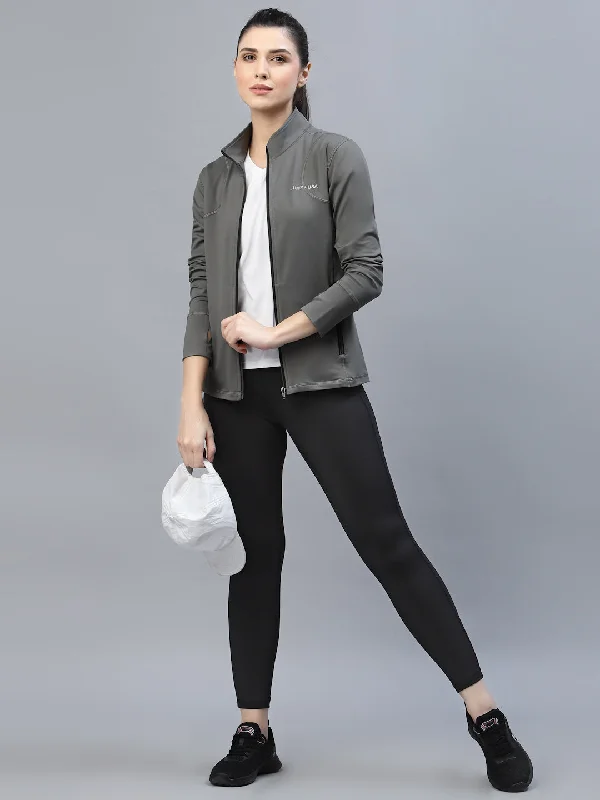 professional work blazer for women -JUMP USA Women Wild Grey Solid Polyester Hiking Jacket