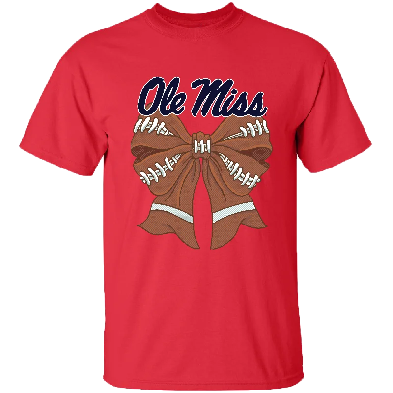 women's fitted long sleeve top -COLLEGE- OLE MISS - 4 - OLE MISS FOOTBALL BOW - RED