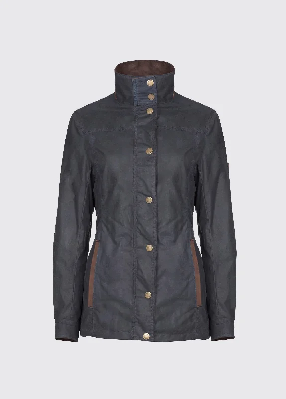 women's double-breasted coat -Mountrath Ladies Waxed Cotton Jacket - Navy