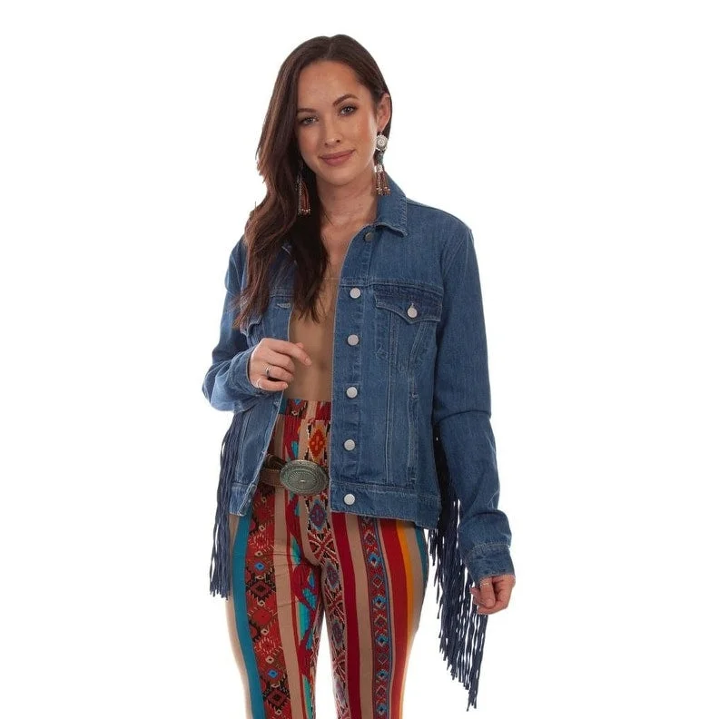 cropped faux leather jacket for women -Scully Western Jacket Womens Jean Button Fringe Classic F0_HC711