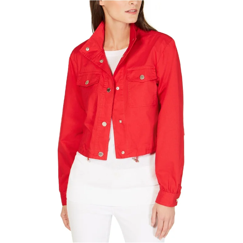 women's waterproof raincoat -Michael Kors Womens Poplin Cargo Cropped Jacket, Red, 10