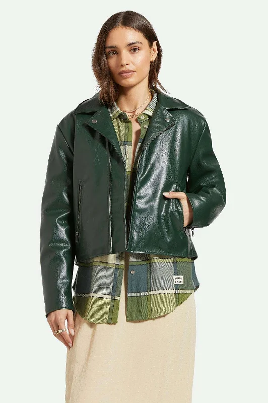 stylish knitted jacket for women -The Moto Vegan Leather Jacket - Pine Needle