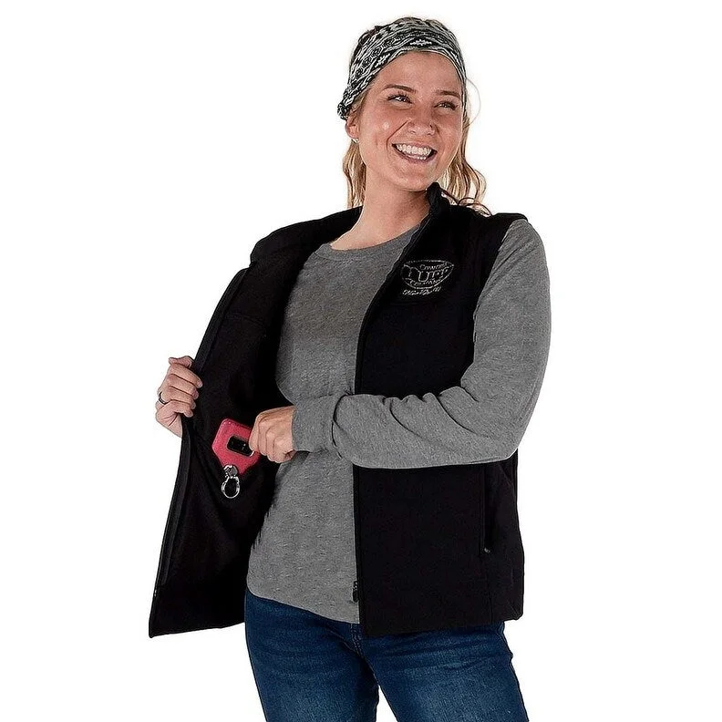 sustainable eco-friendly coat for women -Cowgirl Tuff Western Vest Womens Stretch Zip Logo Black H00734