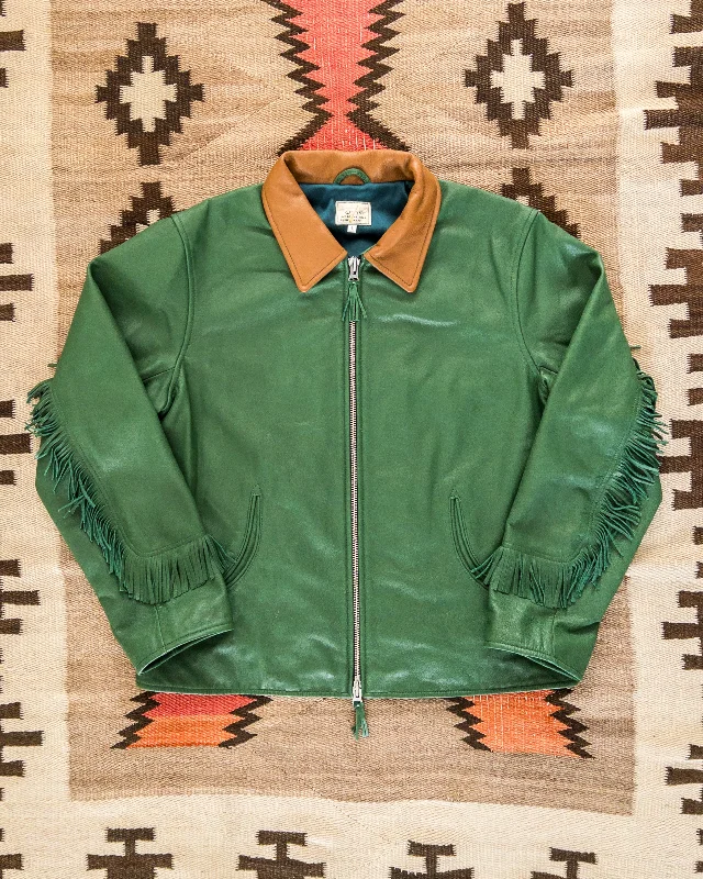 ladies' puffer jacket -Mustang Fringe Leather Jacket - Green