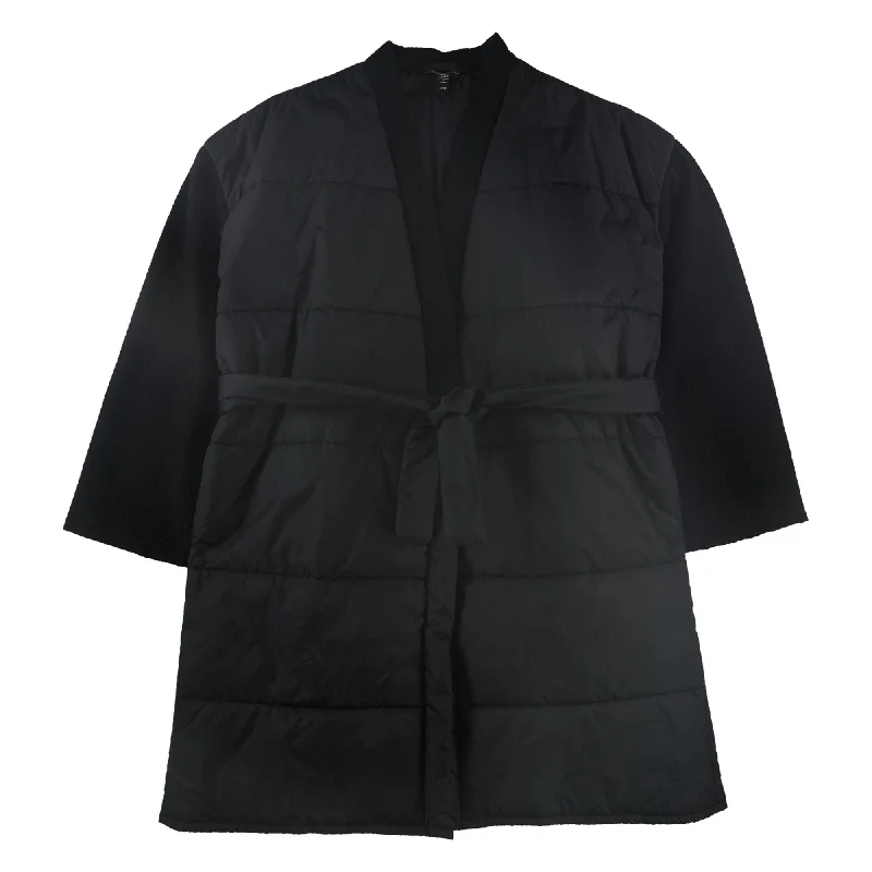 ladies' sporty windbreaker -Eileen Fisher Womens Belted Quilted Jacket, Black, X-Large