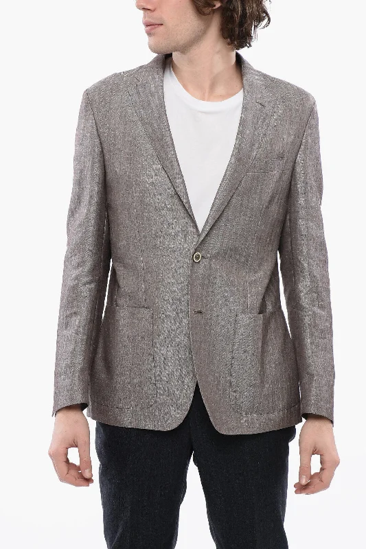 oversized women's coat -Corneliani Id Herringbone Hemp Blend Blazer