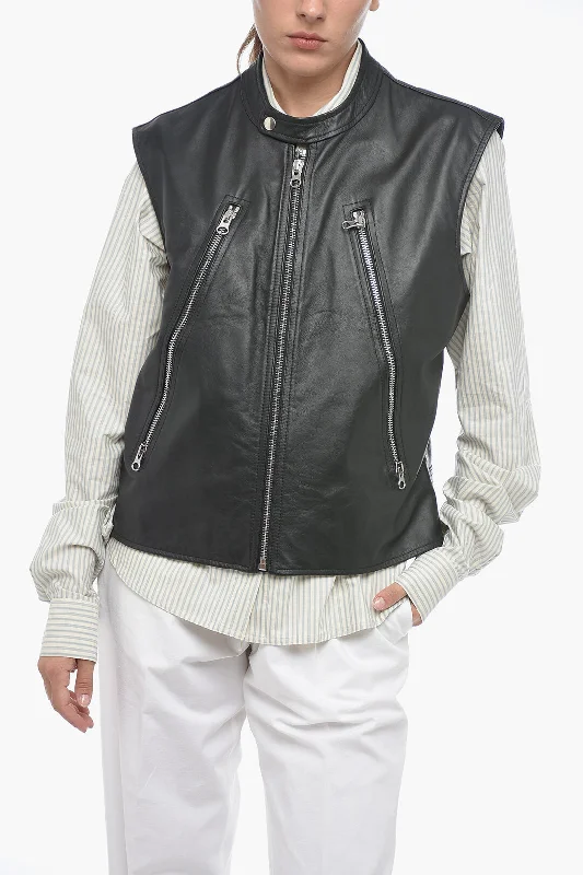 women's waterproof raincoat -Maison Margiela MM6 Quilted Leather Biker Waistcoat