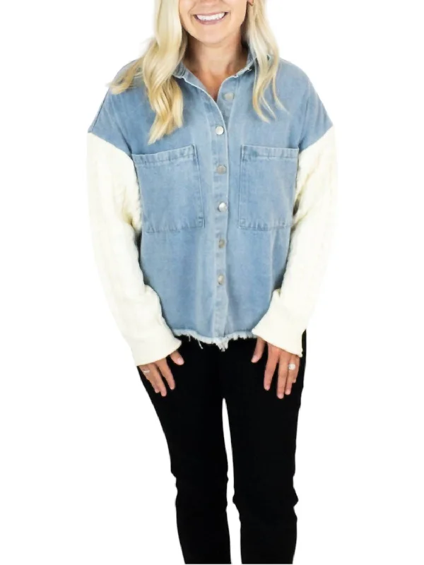 winter-ready faux shearling jacket for women -Autumn Denim Jacket In Light Wash