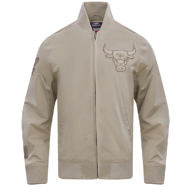 women's mid-length wool coat -NBA CHICAGO BULLS NEUTRAL TWILL JACKET (TAUPE)