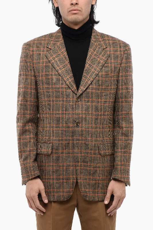 women's asymmetrical zip jacket -Corneliani Cc Collection Virgin Wool Blazer With District Check Motif