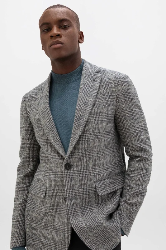 urban style cropped puffer jacket -Grey Glen Check Tweed Jacket