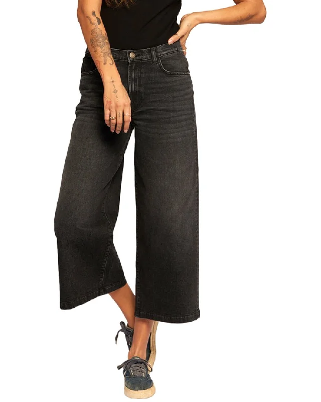 women's soft-wash skinny jeans -Current/Elliott The Dusty Black Out Crop Wide Leg Jean