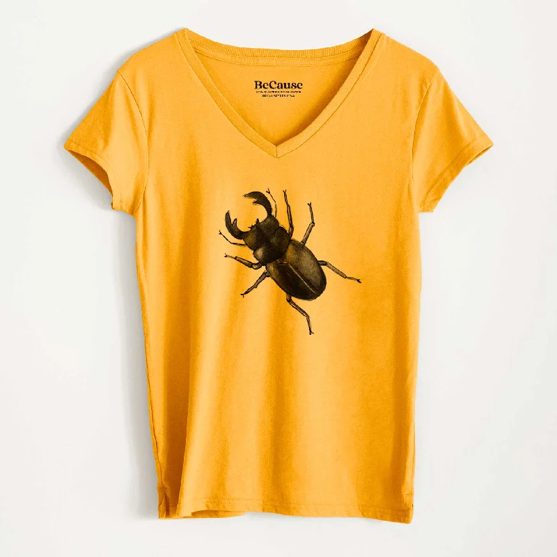 women's button-up shirt -Dorcus titanus - Giant Stag Beetle - Women's 100% Recycled V-neck