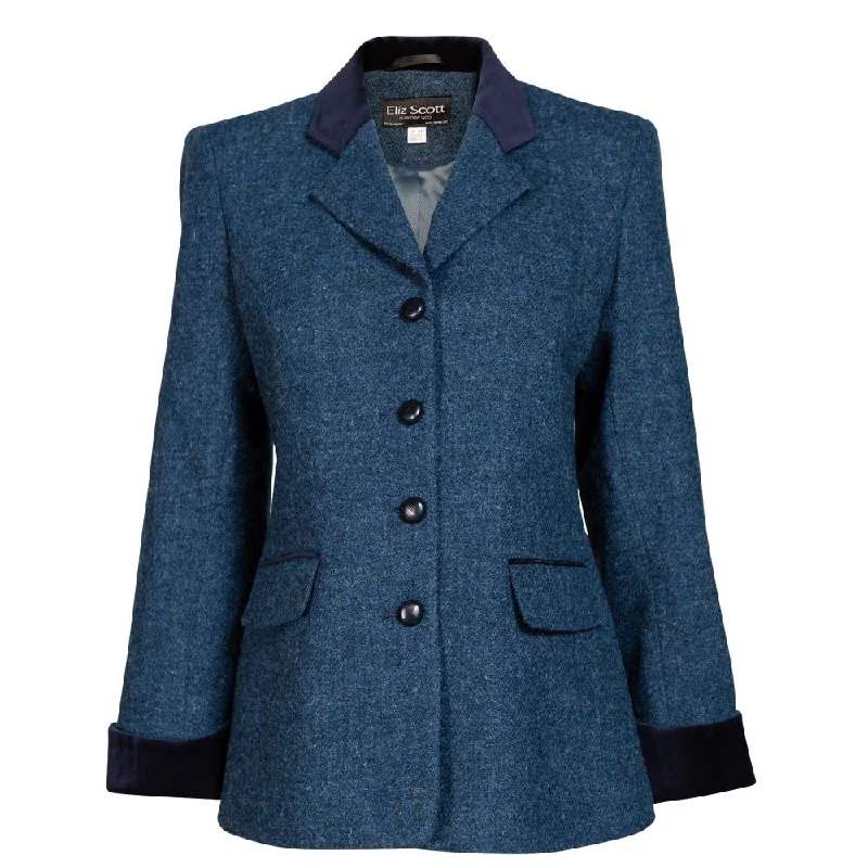 double-layered long coat for women -Women's Harris Tweed Jacket - Maggie - Blue Fleck