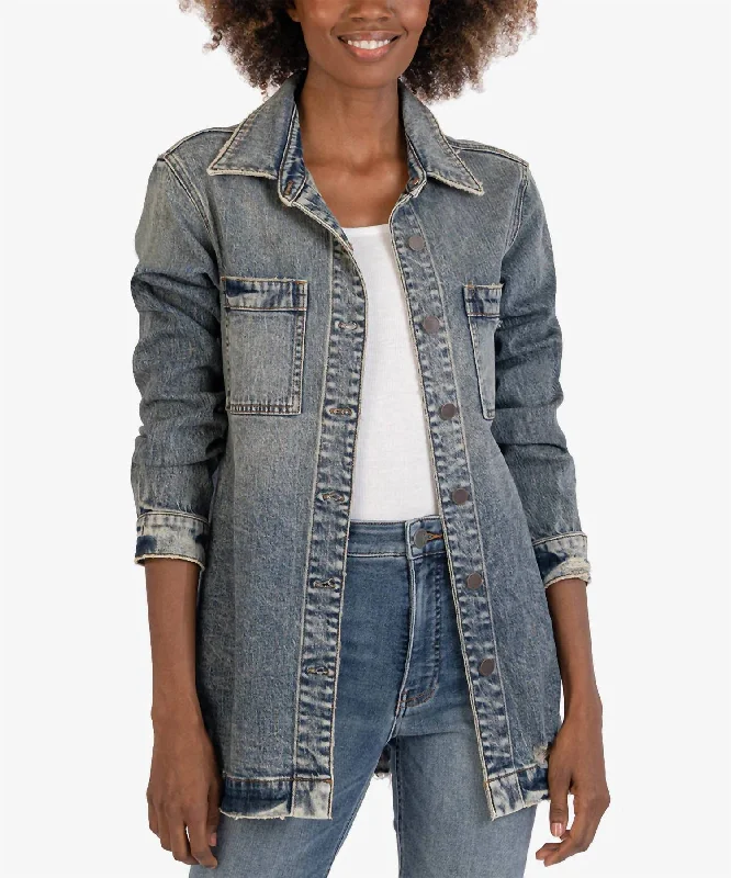 casual linen jacket for women -Joni Shirt Jacket In Adore Wash