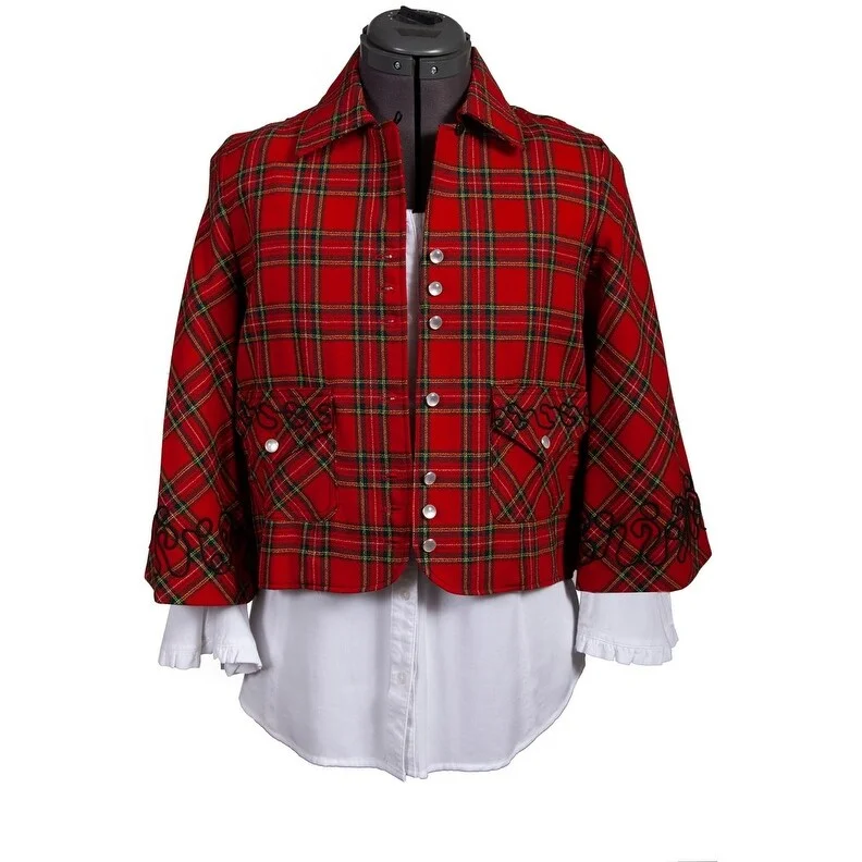 winter-ready faux shearling jacket for women -Scully Western Jacket Womens Tartan Plaid Wool Button Red F0_SH5001