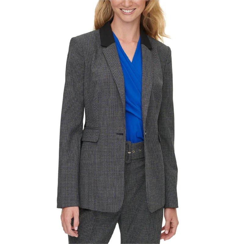 classic women's wool coat -DKNY Womens Check-Print Blazer Jacket, Black, 2