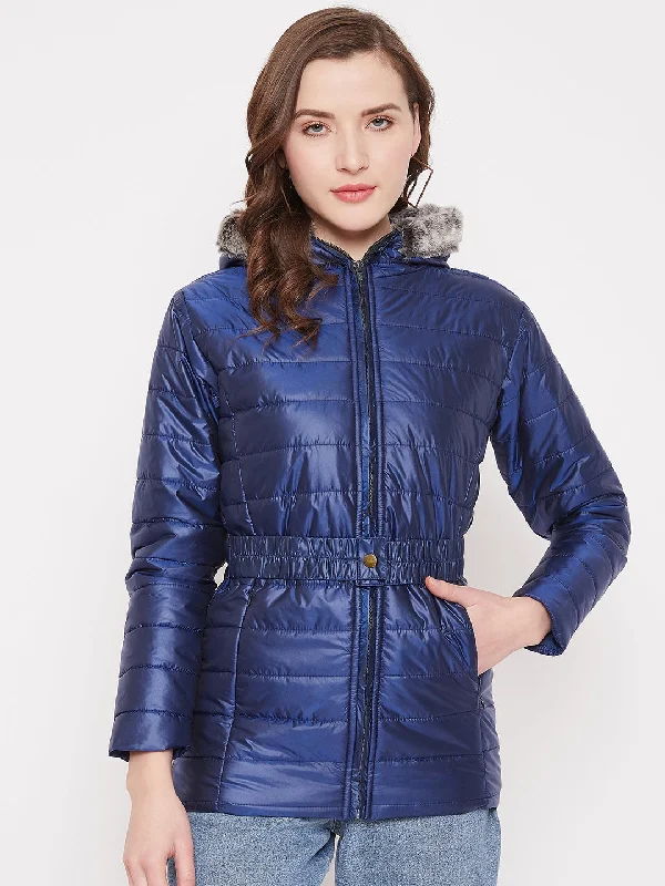 ladies' sporty windbreaker -JUMP USA Womens Blue Hood Quilted Jacket