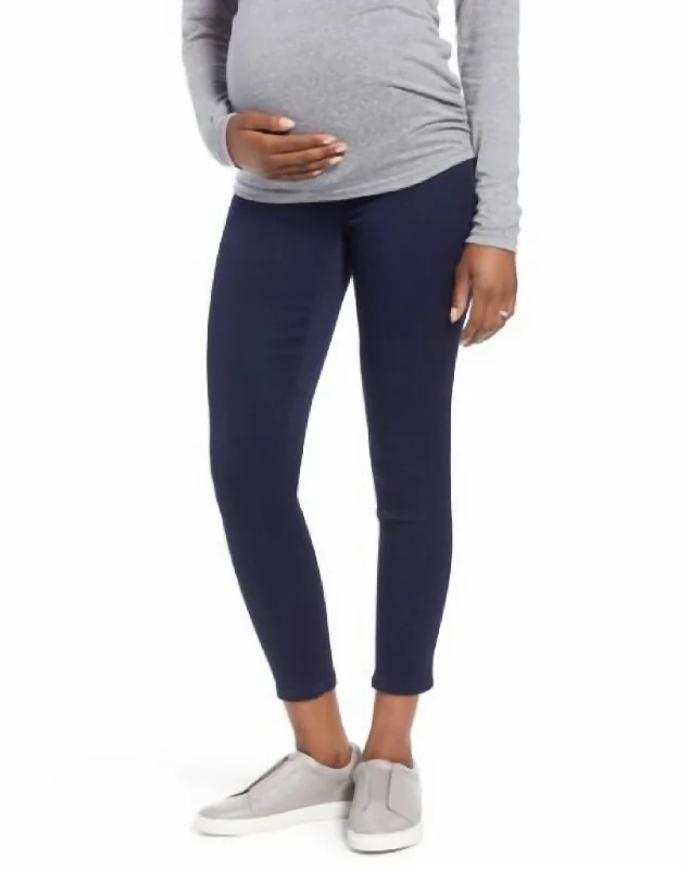 high-rise distressed jeans for women -Butter Ankle Maternity Pull On Leggings Jeans In Blue