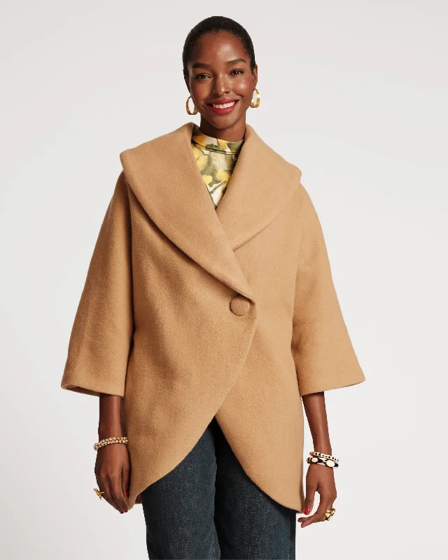 winter parka for women -Cocoon Shawl Collar Wool Coat Camel