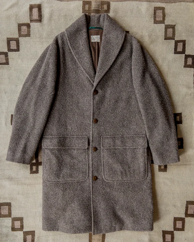 women's casual denim jacket -Shawl Collar Wool Overcoat - Brown/Cream Twill Casentino