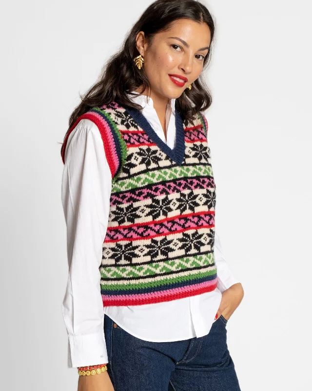 women's double-breasted coat -Festival Vest Fair Isle Oyster Multi