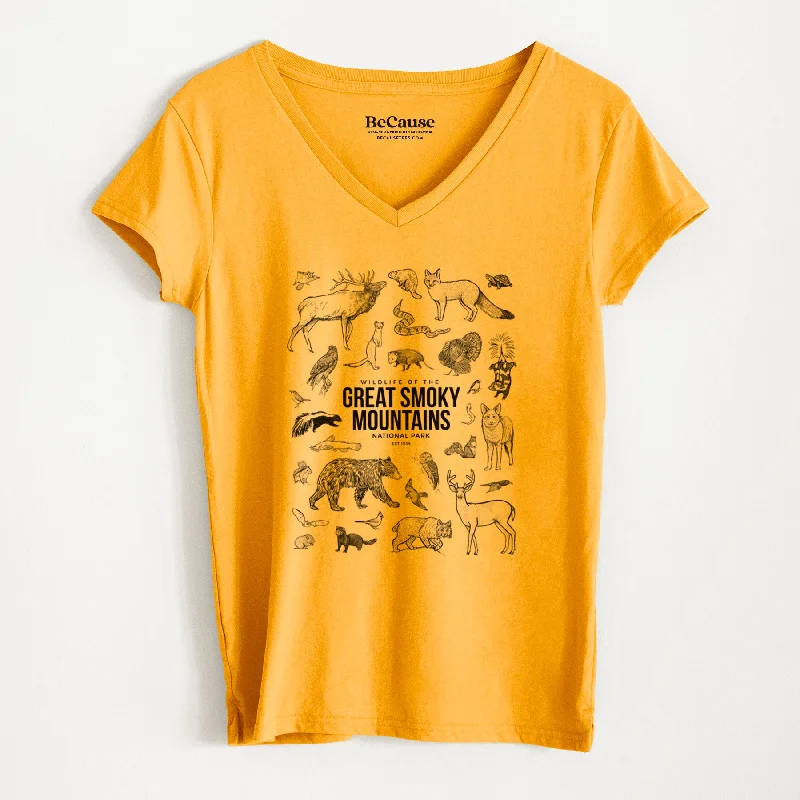 stylish halter neck top for ladies -Wildlife of the Great Smoky Mountains National Park - Women's 100% Recycled V-neck