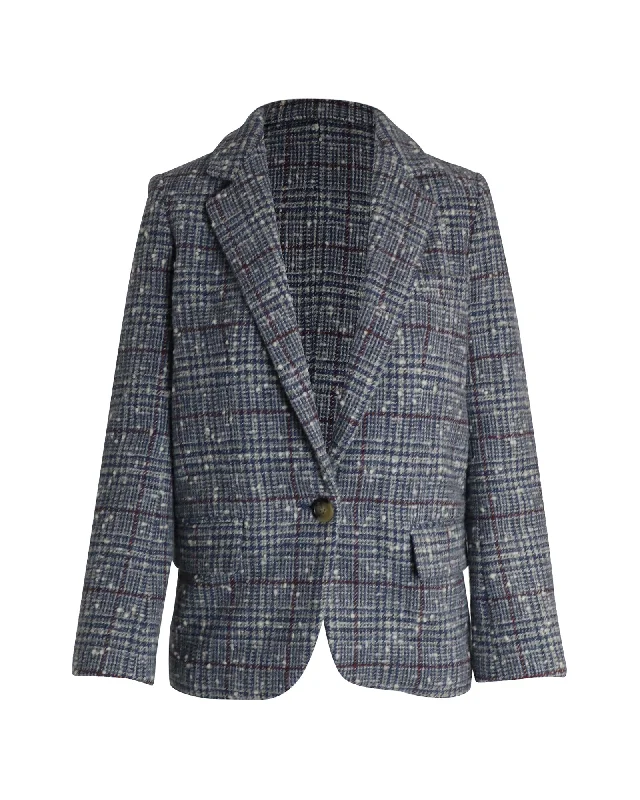 women's varsity bomber jacket -Isabel Marant Étoile Kice Checked Bouclé Blazer In Light Blue Wool