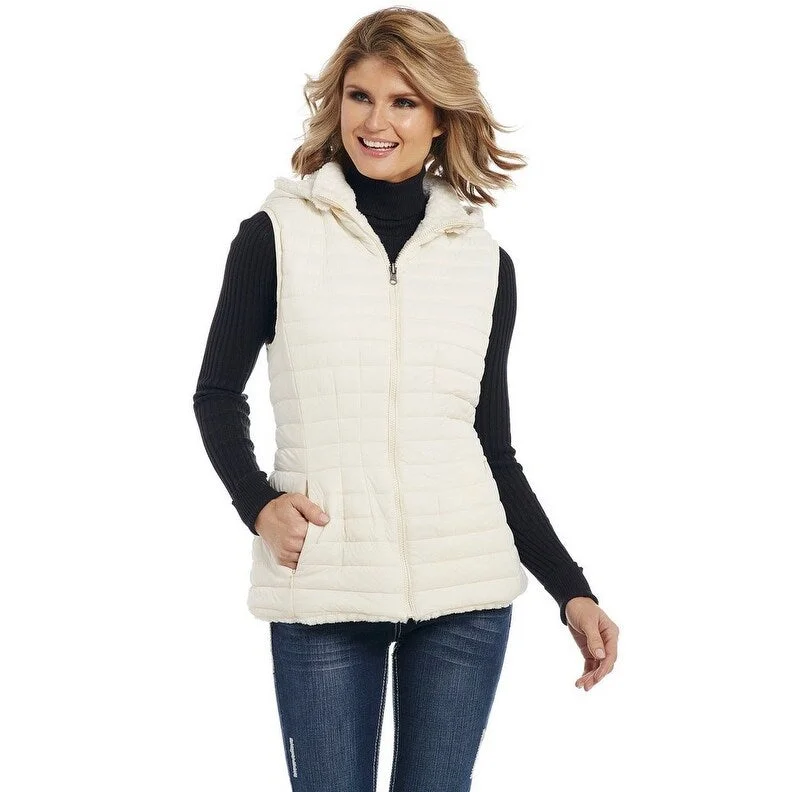 ladies' long hooded winter coat -Cripple Creek Western Vest Womens Zip Reversible Hooded CR14414