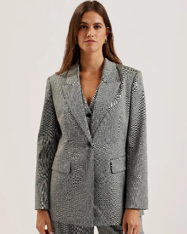 military-style coat for women -Koa Pinstripe Single Breasted Tailored Blazer Dk-Grey