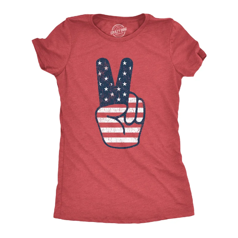 trendy mesh panel top for ladies -Peace Sign American Flag Women's T Shirt